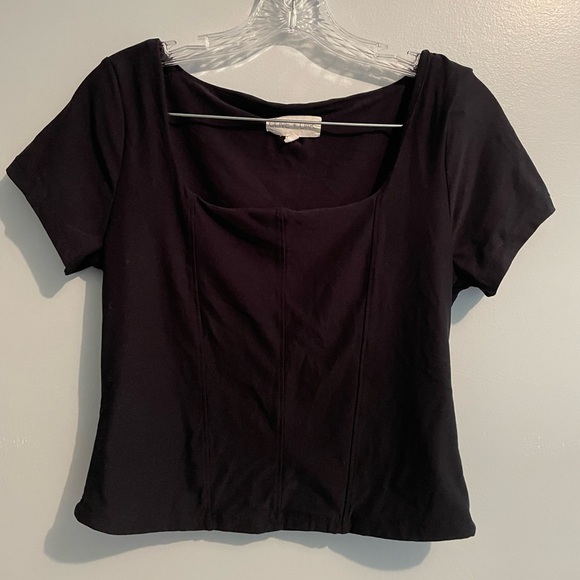 Olive & Oak Women’s Black Short Sleeve Corset Tee Large Square Neck Stretch Soft - Picture 7 of 14